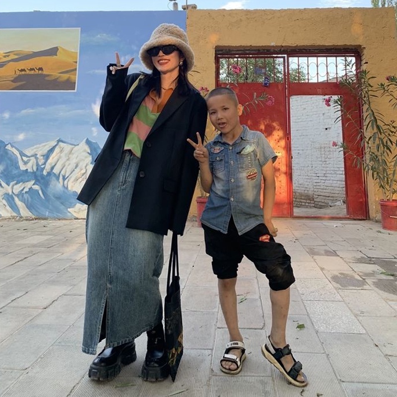 IMAODOU Chân váy jean dài lưng cao vừa dáng ôm thời trang mùa thu 2023 cho nữ