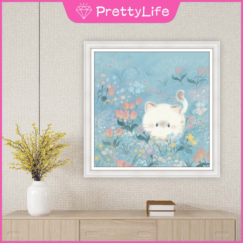 Tranh Đính Đá 5D Tự Làm Hình Mèo Kitty 40x40cm Trang Trí Tường Nhà Cho Trẻ Em
