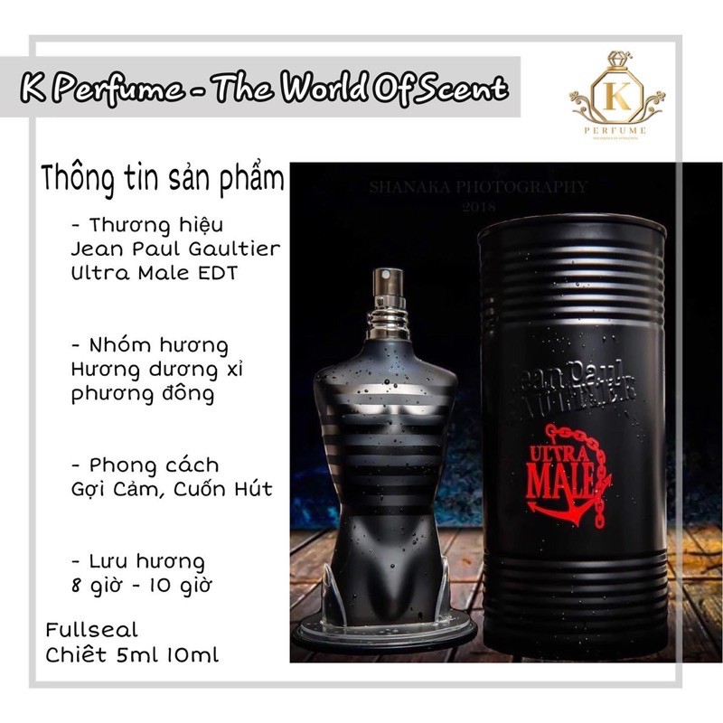 [𝐊-𝐏𝐞𝐫𝐟𝐮𝐦𝐞 𝐂𝐡𝐢́𝐧𝐡 𝐇𝐚̃𝐧𝐠] Nước Hoa Nam Jean Paul Gaultier Ultra Male - Mẫu Chiết Dùng Thử 5ml 10ml 20ml