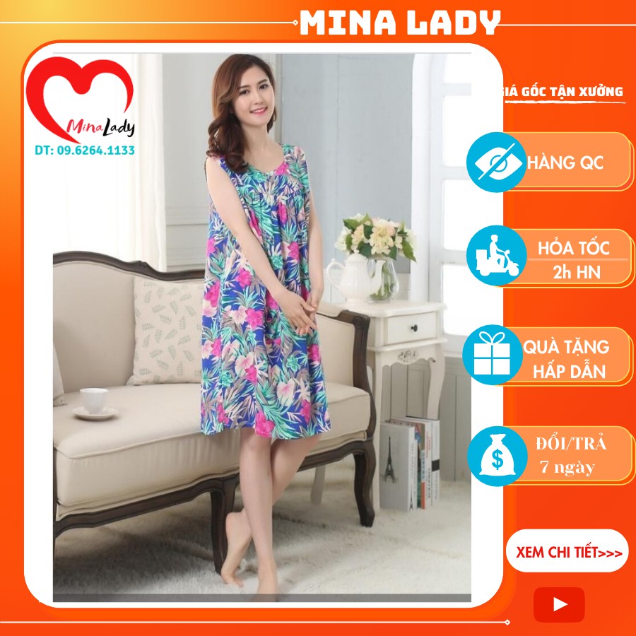 Đầm lanh suông dáng dài mát lạnh hoa lá sinh động - Hàng Quảng Châu chất lượng