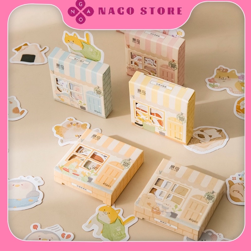 [Mã 11LSSALE giảm 100% đơn 50k] Set Hộp Sticker 45 Miếng Cắt Sẵn Họa Tiết Theo Chủ Đề Cute Nago Store
