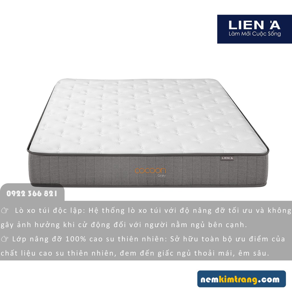 [FREE SHIP] Nệm lò xo túi Cocoon Grey Liên Á - CHÍNH HÃNG, BẢO HÀNH 10 NĂM