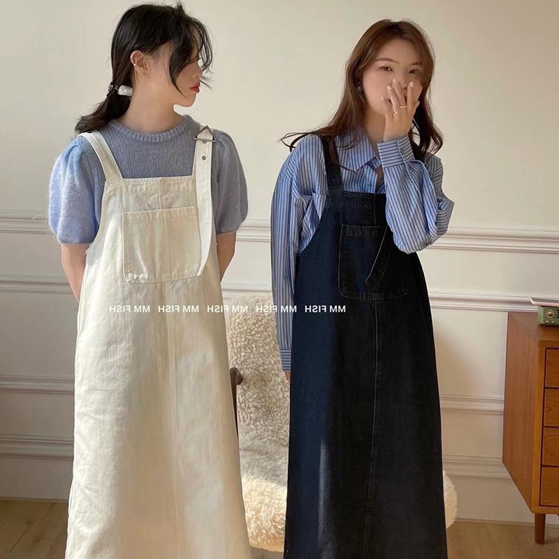 Đầm Yếm denim Hai Dây Dáng Chữ A Rộng Dài Thời Trang Mùa Hè Hàn Quốc Mới Dành Cho Bạn Nữ 2021