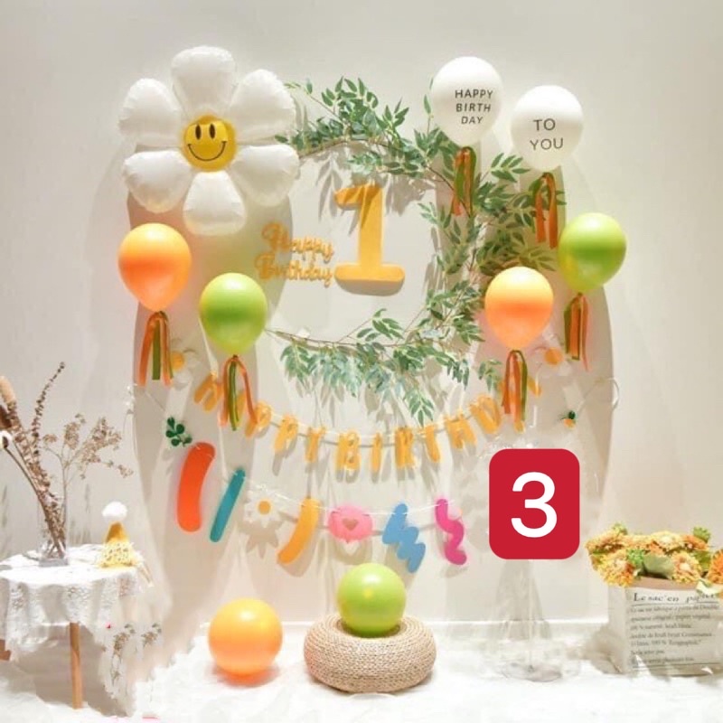 ( Kèm dây lá Olive) Set bóng trang trí sinh nhật bé trai và bé gái [Siêu đẹp mà dễ làm]