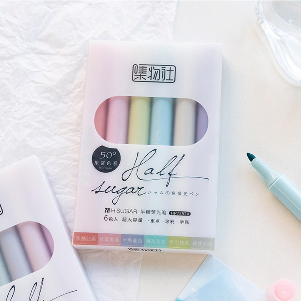 Bộ 6 bút HIGHLIGHT HALF SUGAR màu Macaron Pastel(ảnh thật) - Samy Study Stationery