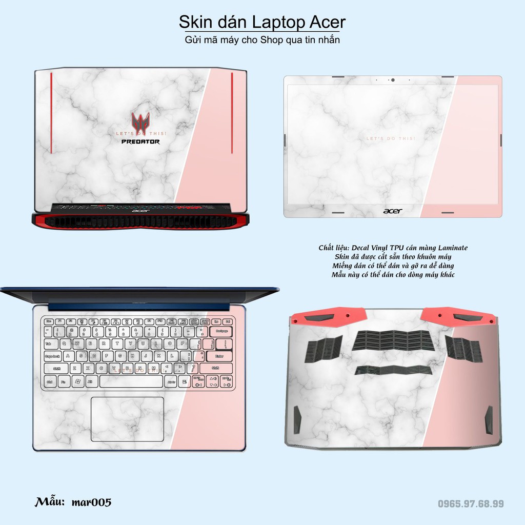 Skin dán Laptop Acer in hình vân Marble (inbox mã máy cho Shop)