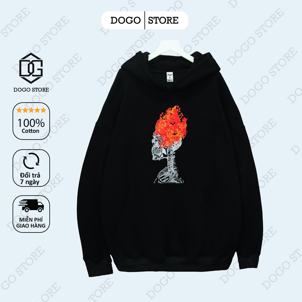 Áo Nỉ Hoodie XƯƠNG LỬA Dogo Store , áo hoodie nam nữ nỉ bông cotton