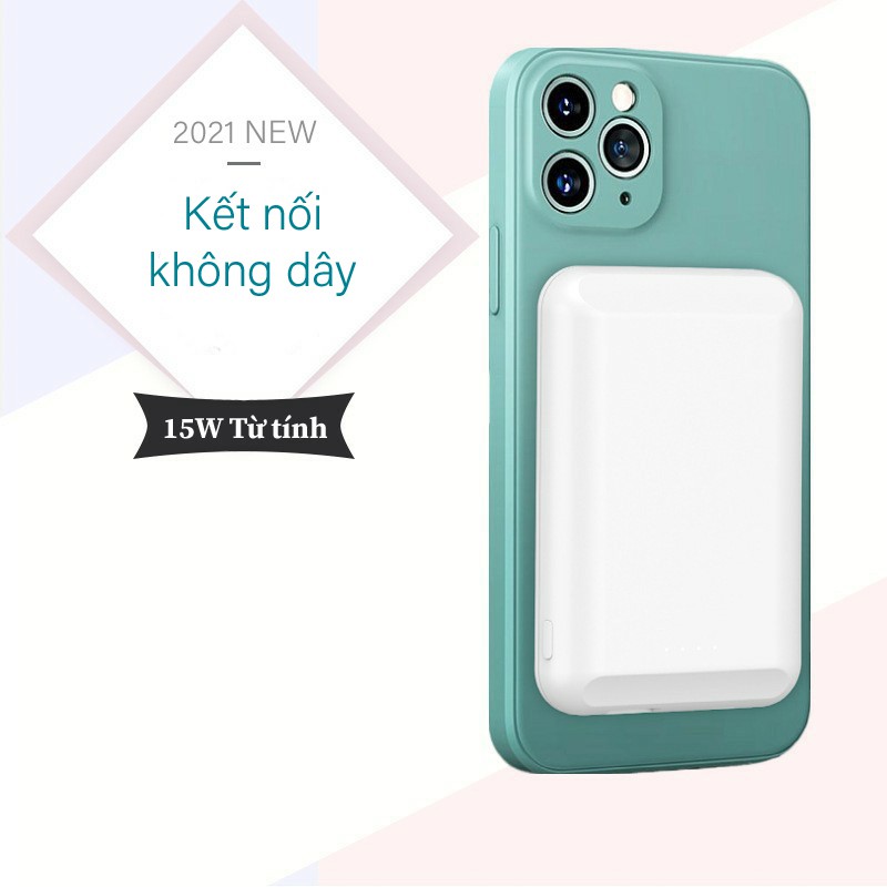 Sạc dự phòng không dây từ tính 15w Power bank cho điện thoại android và iphone đủ màu