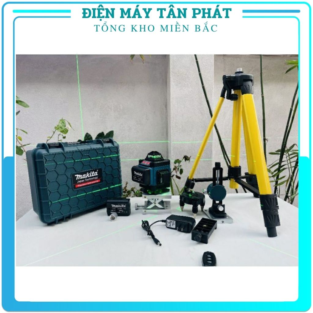 Máy cân mực laze MAKITA 16 tia xanh 3D  bắn cốt tia laser cân bằng nét chuẩn kèm chân 1m2