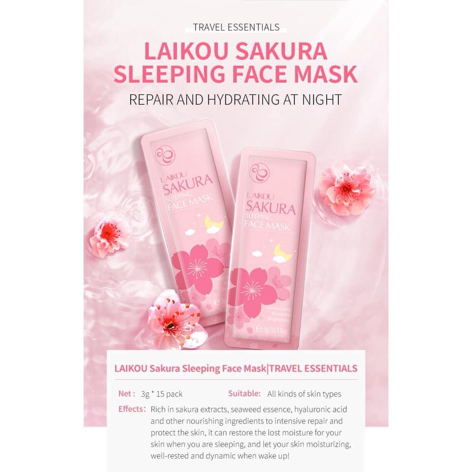 Mặt Nạ Ngủ Laikou Hoa Anh Đào Dưỡng Ẩm Phục Hồi Sáng Da Sakura Sleeping Mask (Lẻ 1Miếng) | BigBuy360 - bigbuy360.vn