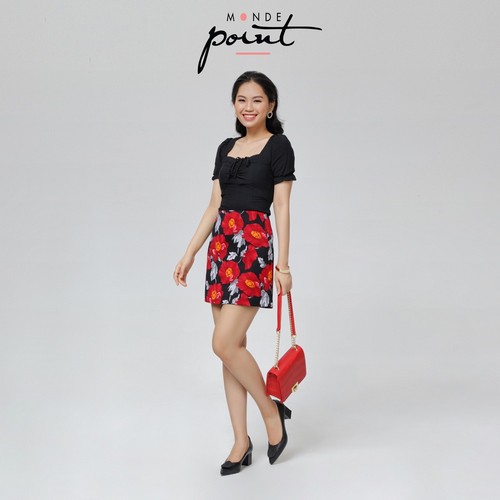 Chân váy Monde Point MPWA0616121 hoa văn đỏ