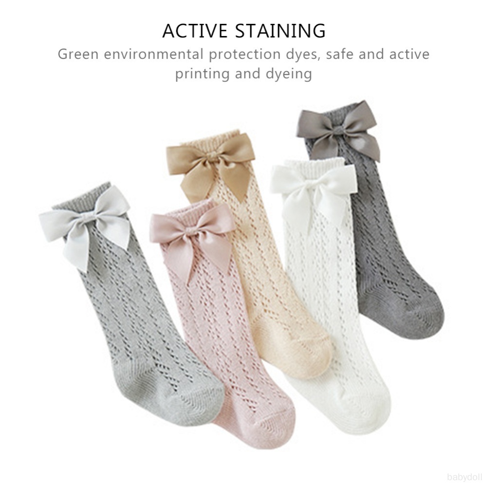 Vớ Cotton Cao Đến Đầu Gối Phối Dây Đan Thoáng Khí Thời Trang Cho Bé Gái