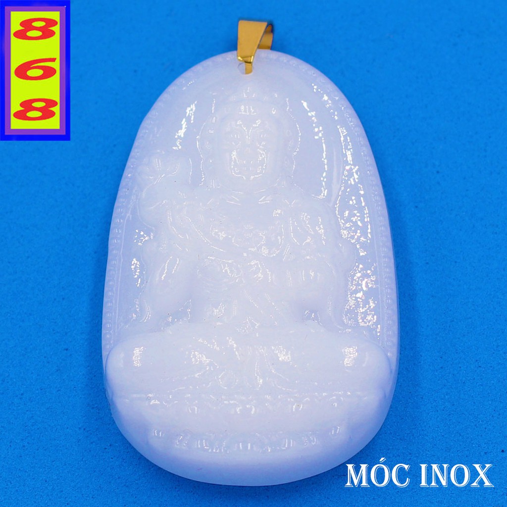 Mặt dây chuyền Bồ Tát Đại Thế Chí đá tự nhiên trắng 5cm - Phật bản mệnh tuổi Ngọ - Mặt size lớn - Tặng kèm móc inox