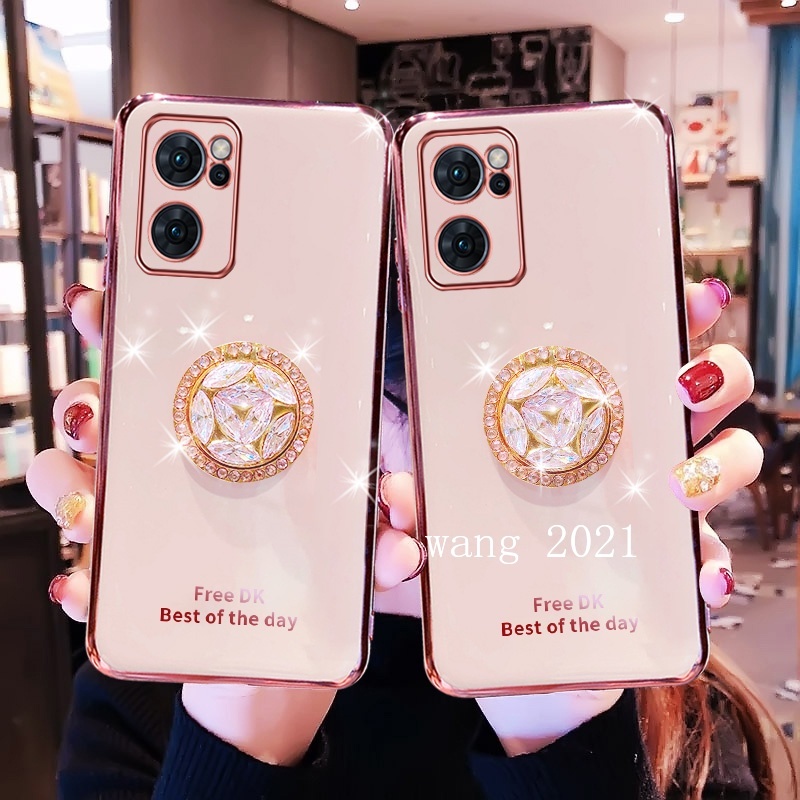 Ốp Điện Thoại Dẻo Mạ Màu Đính Đá Sang Trọng Có Giá Đỡ Cho OPPO Reno8 Z Reno8 Pro 5G 2022