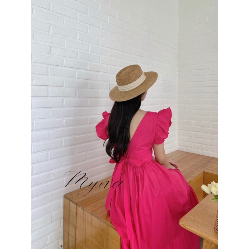 Váy Maxi vai bèo khoét lưng nơ xẻ đùi ,Đầm maxi chất thô mềm vintage siêu xinh | BigBuy360 - bigbuy360.vn