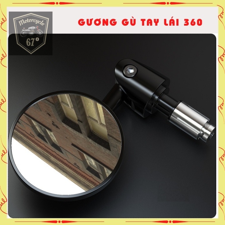 Gương gù tay lái CAFE RACER kính gù tròn cao cấp làm gương kiểng xe độ xoay 180