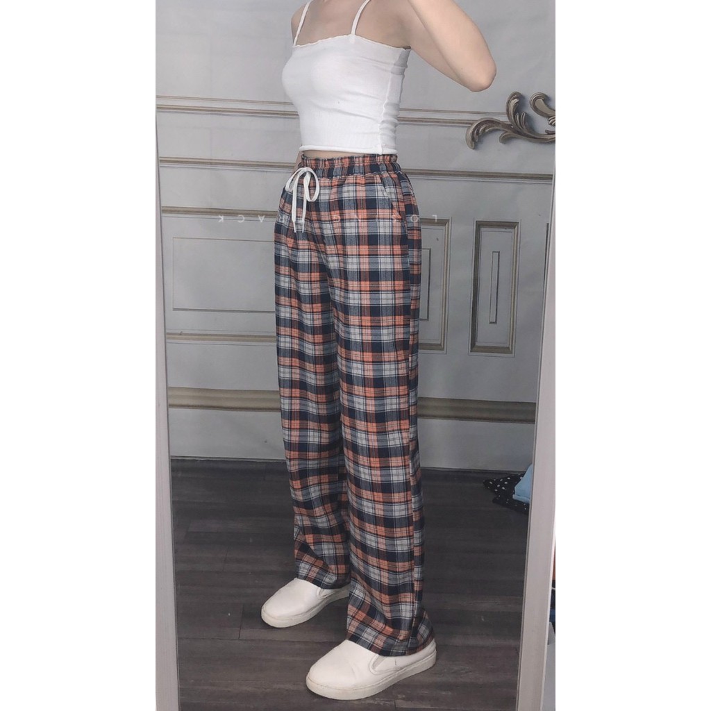 Quần dài streetwear CARO PLAID PANTS ống rộng suông Unisex tôn dáng dài streetwear  By bear.story