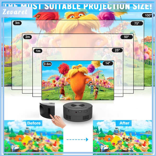 Máy Chiếu Phim Mini Zevaret Yt200 Đa Phương Tiện Có Đèn Led
