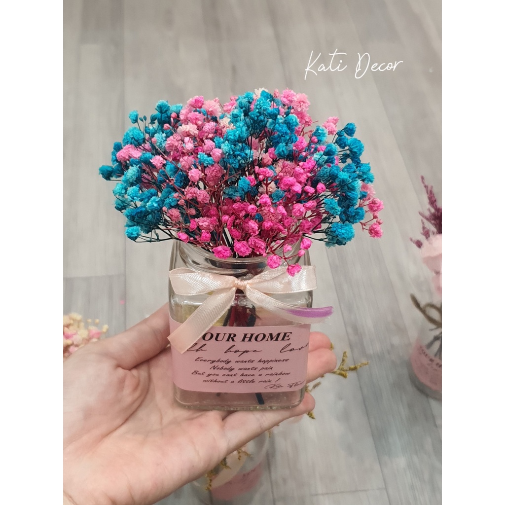 Hoa baby khô trang trí kèm bình Bình hoa decor trang trí