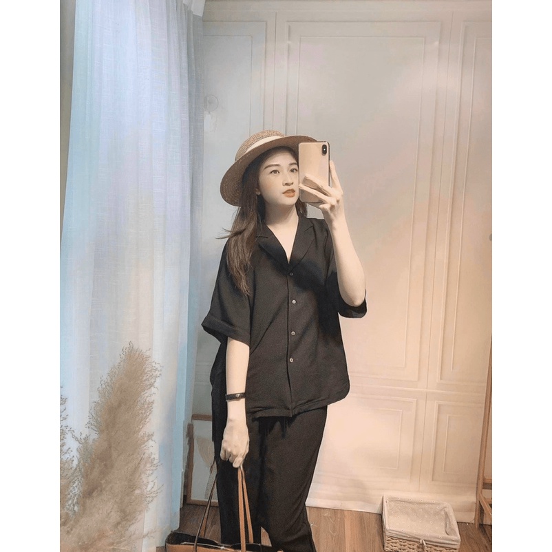 Sét Bộ Hai Món Quần Dài Ống Rộng, Áo Kiểu Tay Lỡ Chất Đũi Mặc Mát Phù Hợp Mọi Nơi [NEW UNISEX]