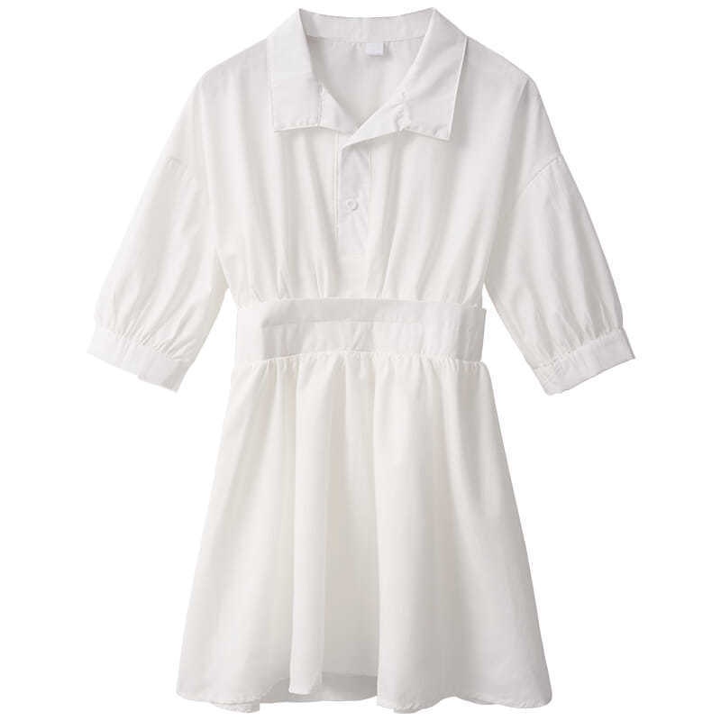 Đầm chữ A tay phồng màu trắng phong cách retro Pháp thời trang cho nữ