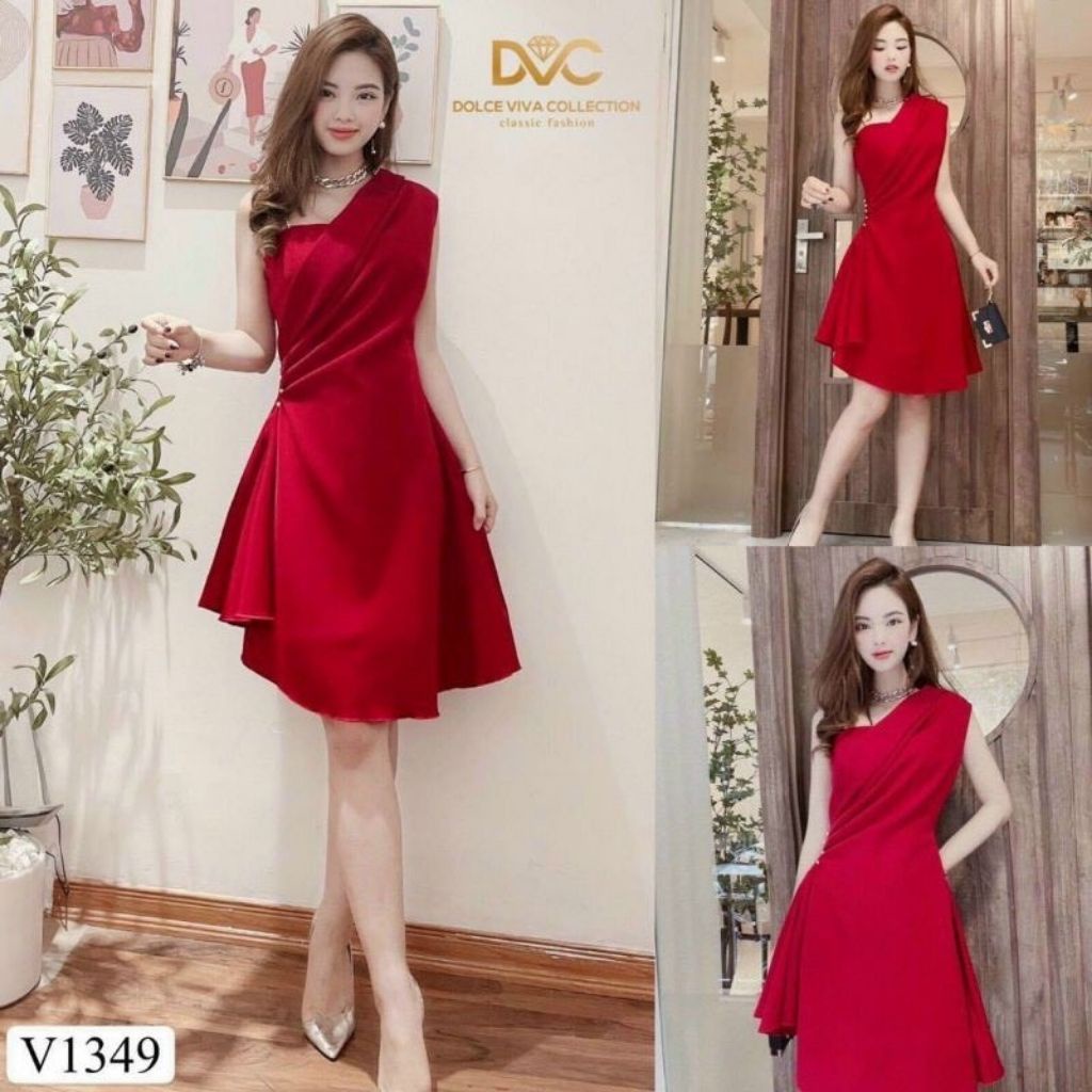 Váy Đầm Nữ Đỏ Ôm Body Lệch Vai Gợi Cảm Dự Tiệc cực xinh, đủ size