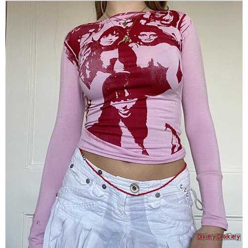 Áo thun ôm dài tay in họa tiết vui nhộn thời trang hè cho nữ