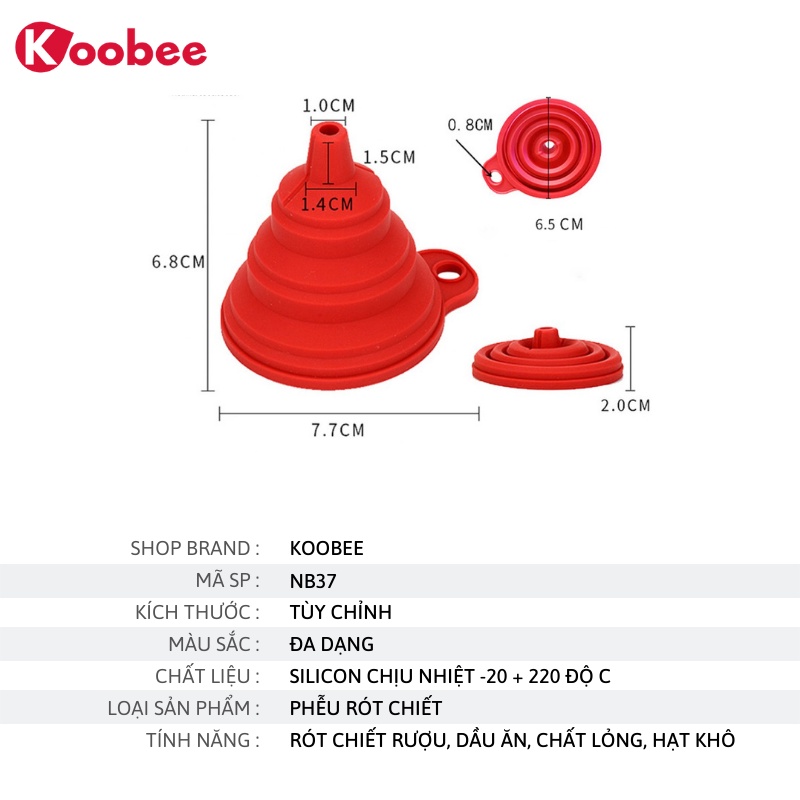 Phễu gấp gọn Silicon rót dầu, chất lỏng, hạt khô có móc treo tiện dụng KooBee (BA02)