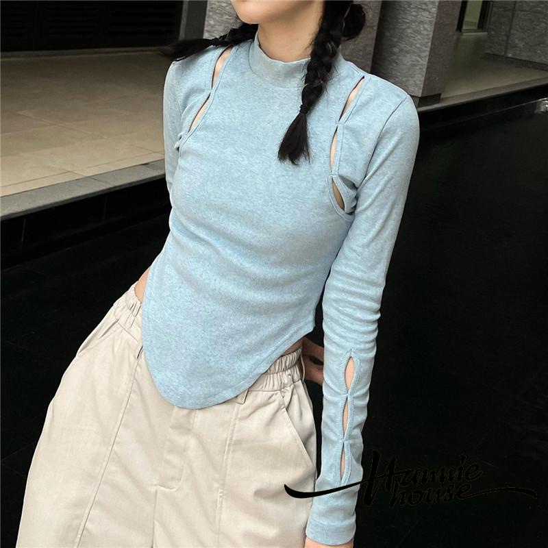 Áo Thun Tay Dài Cổ Lọ Hở Eo Thời Trang Mùa Hè Dành Cho Nữ