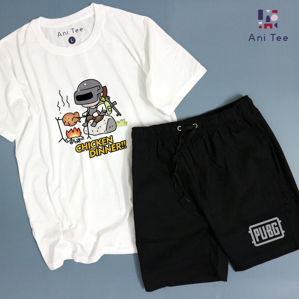 [UNISEX] COMBO ÁO THUN COTTON +SHORT KAKI PUBG CHICKEN DINNER