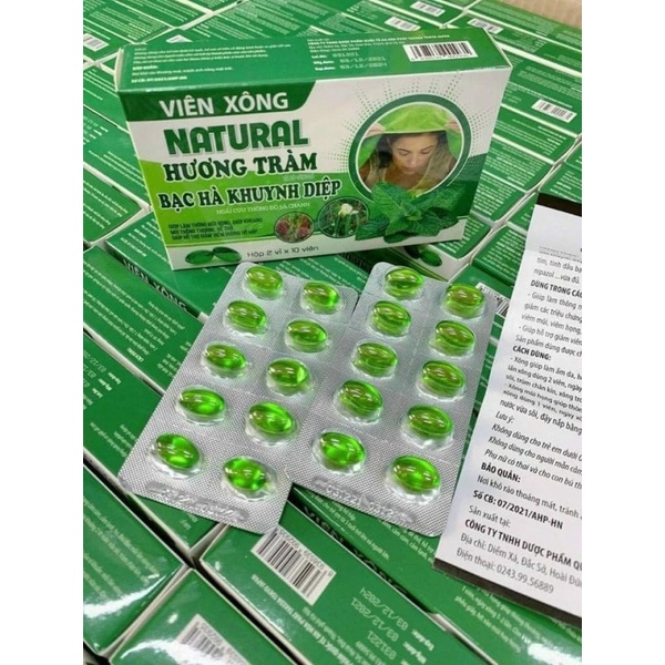 Viên xông NATURAL hương tràm tía tô bạc hà khuynh diệp ngãi cứu 2 vỉ/20viên