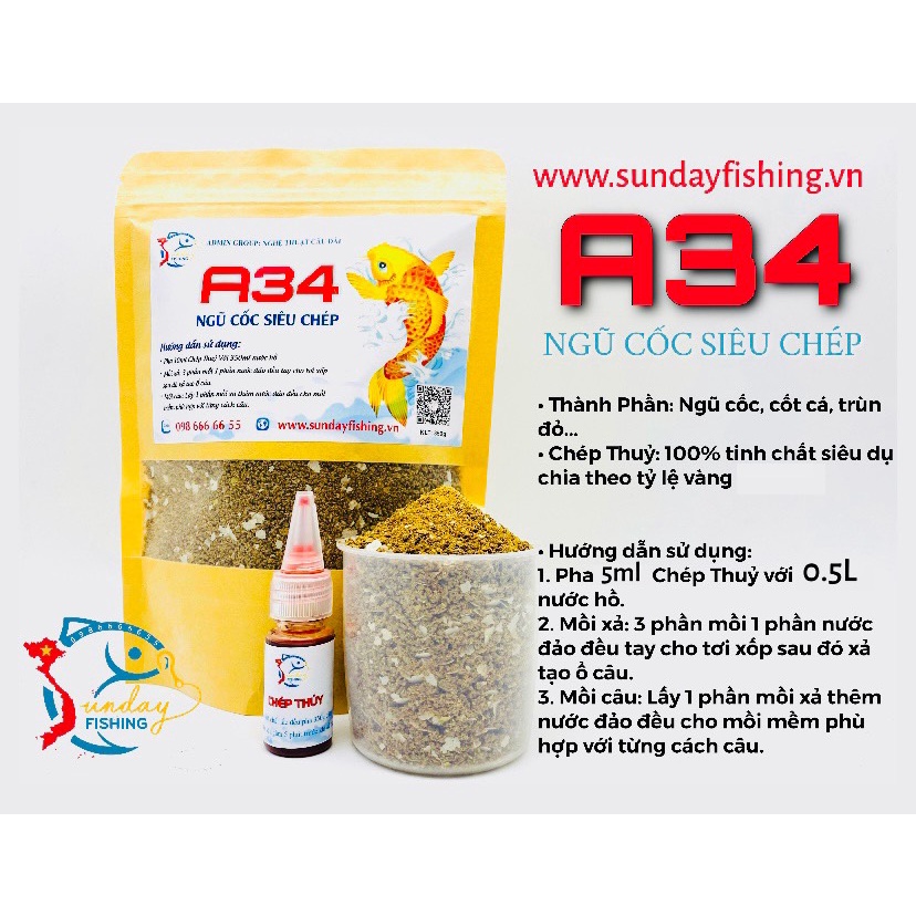 Mồi câu A34+ ngũ cốc siêu chép