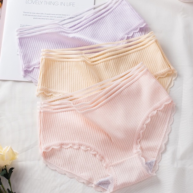 Quần lót nữ cotton gân tăm cạp lưới phối viền ren điệu đà quyến rũ KIMCHIBIKINI chip kháng khuẩn thoáng mát QL052