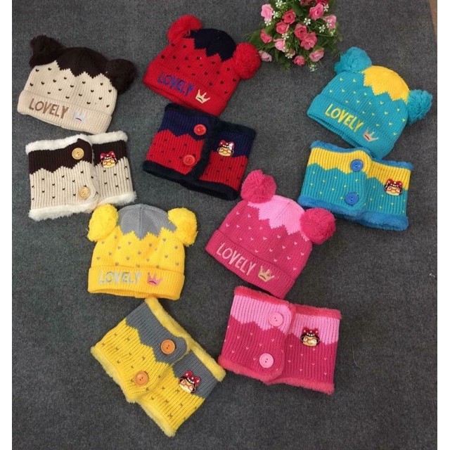 Set khăn mũ len quả bông lovely cho bé