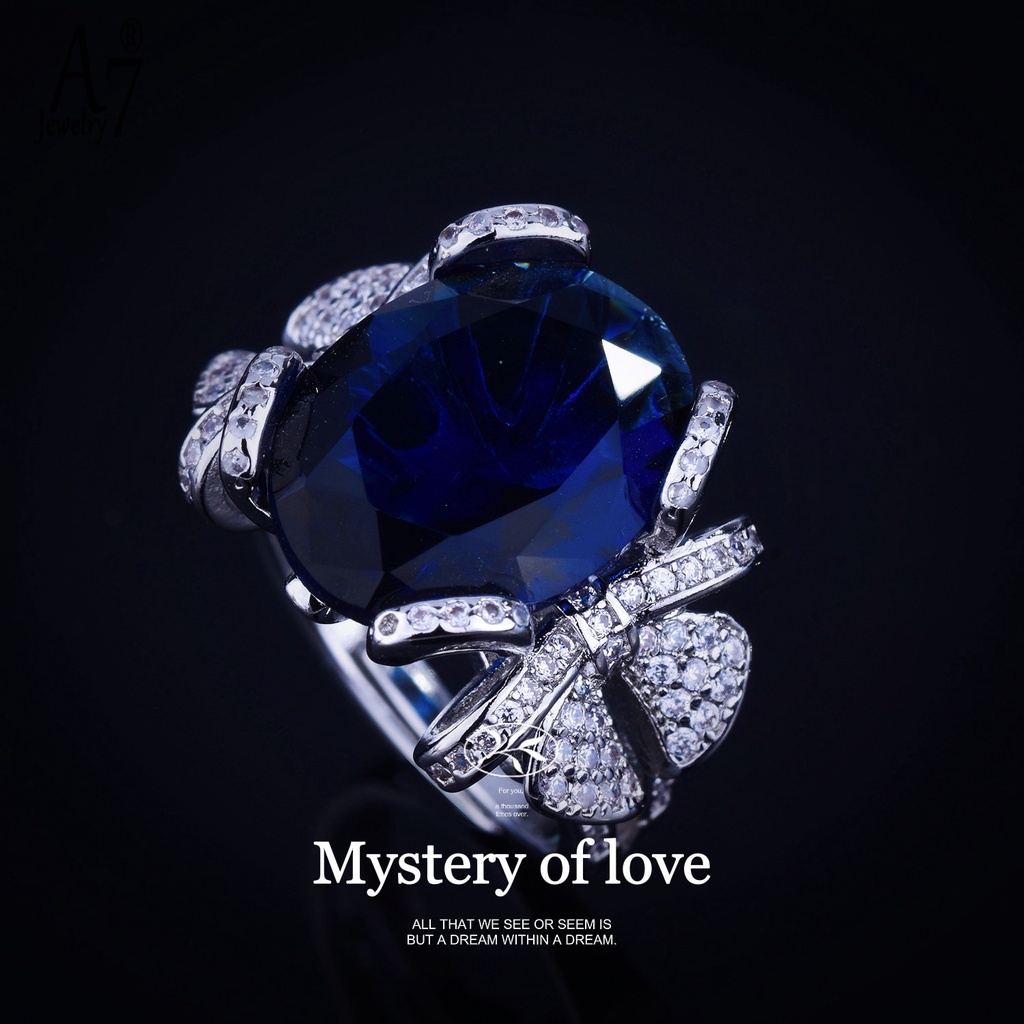 Nhẫn Hở Mạ Bạc 925 Hình Nơ Đính Kim Cương Xanh Dương X4Y6