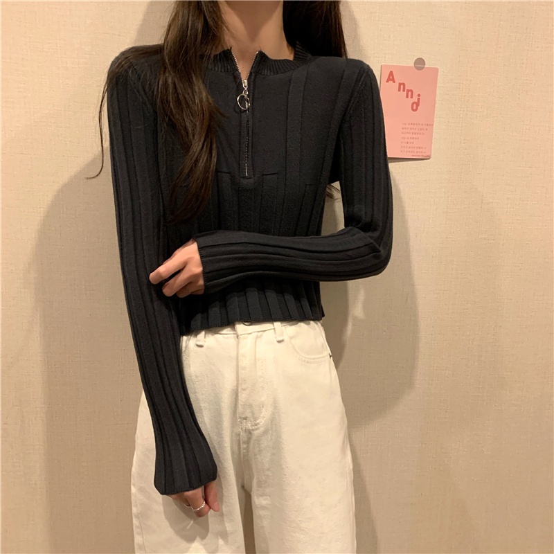 Áo len chui đầu cổ cao có khóa kéo màu sắc thời trang dành cho nữ