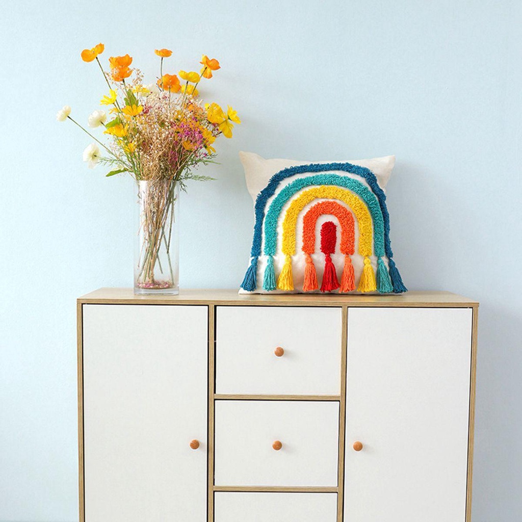 YIYU 1 Vỏ Gối Mềm Màu Cầu Vồng Trang Trí Phòng Ngủ