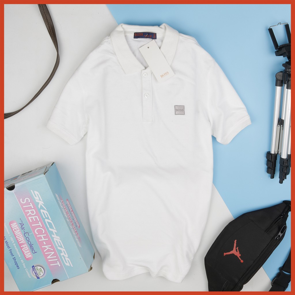 Áo phông nam có cổ hàng đẹp màu trắng đen hàng VNXK