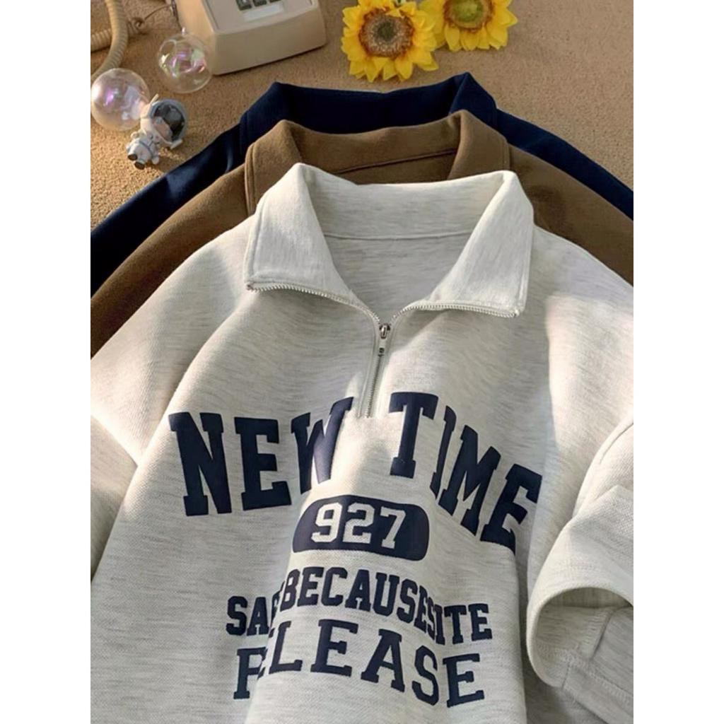 Áo polo NEWTIME unisex - hinata97_shop - Áo có cổ khóa kéo chất vải lascote Hàn mặc đi học đi chơi màu xám