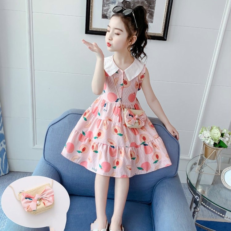 Đầm chiffon in họa tiết trái cây đáng yêu cho bé gái