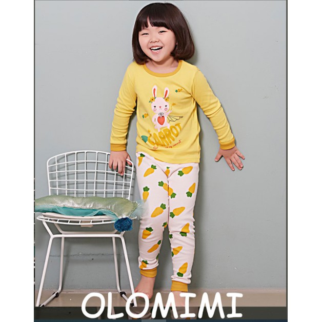 Bộ pijama dài tay bé gái Carrot Queen 100% cotton - Olomimi Hàn Quốc