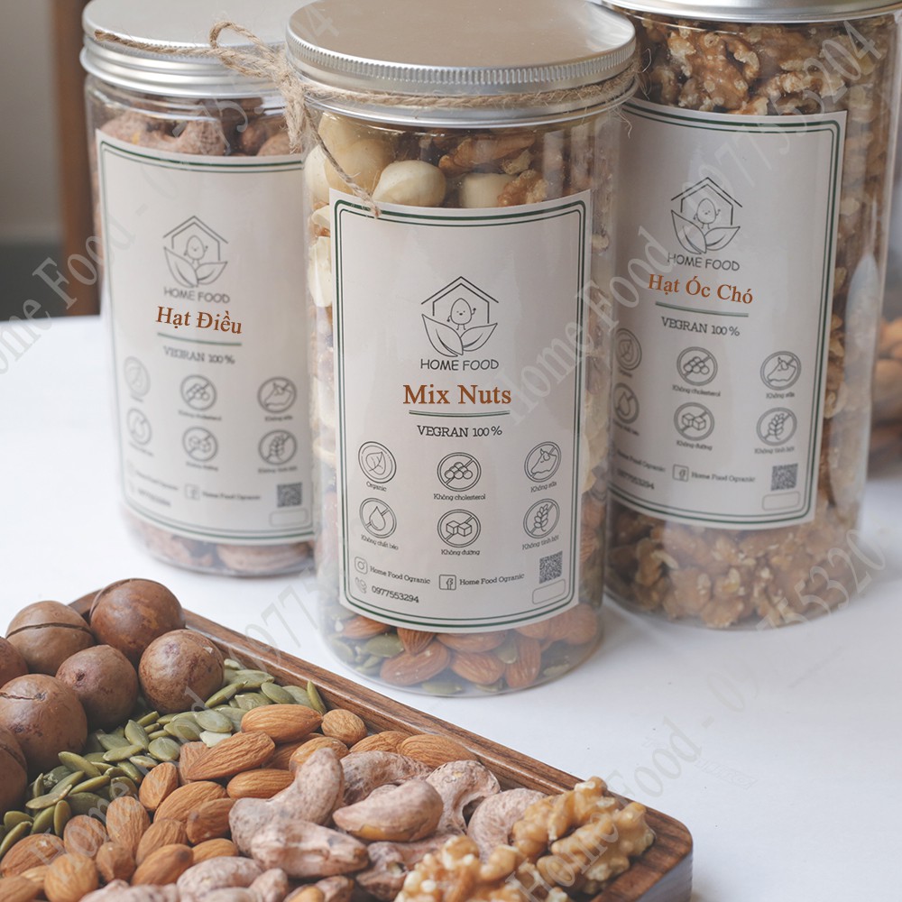 Hạt dinh dưỡng mix nuts 5 loại hạt (TL: 500g )Óc chó, macca, hạnh nhân, hạt điều loại VIP, hạt bí - Home Food