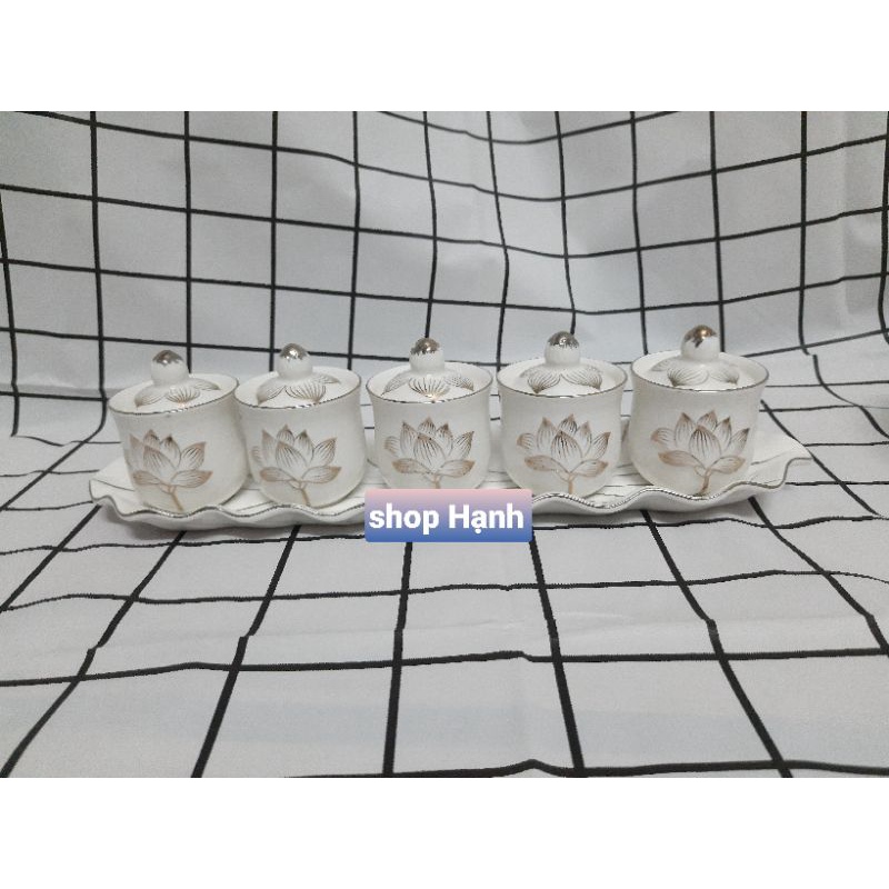 Combo thờ cúng Ông Địa Thần Tài bạch ngọc lư hứng tàn viền sen vàng_Combo nhỏ như hình