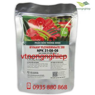 Phân bón thông minh RYNAN FLOWERMATE 200 - Phân bón tan chậm - Phân bón NPK 31-08-08 túi lọc 90(g)