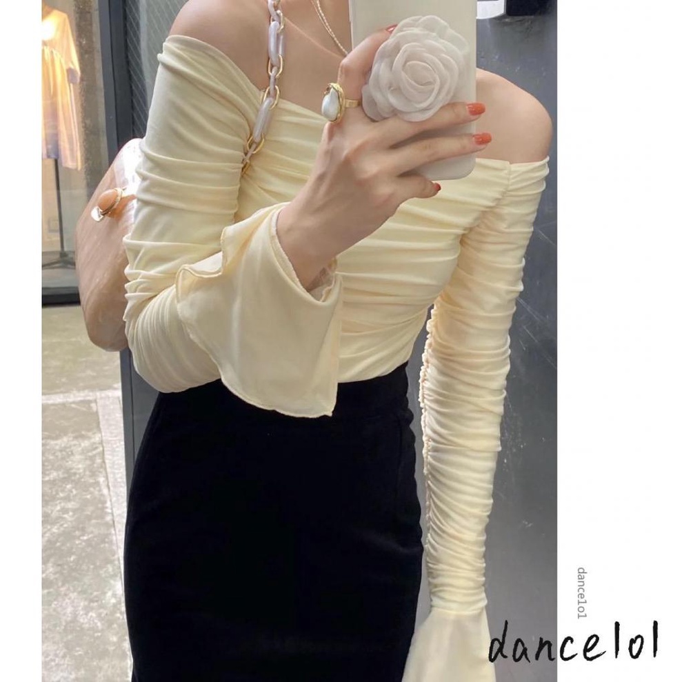 Áo thun trễ vai tay loe phối lưới quyến rũ thời trang cho nữ - dance1o1