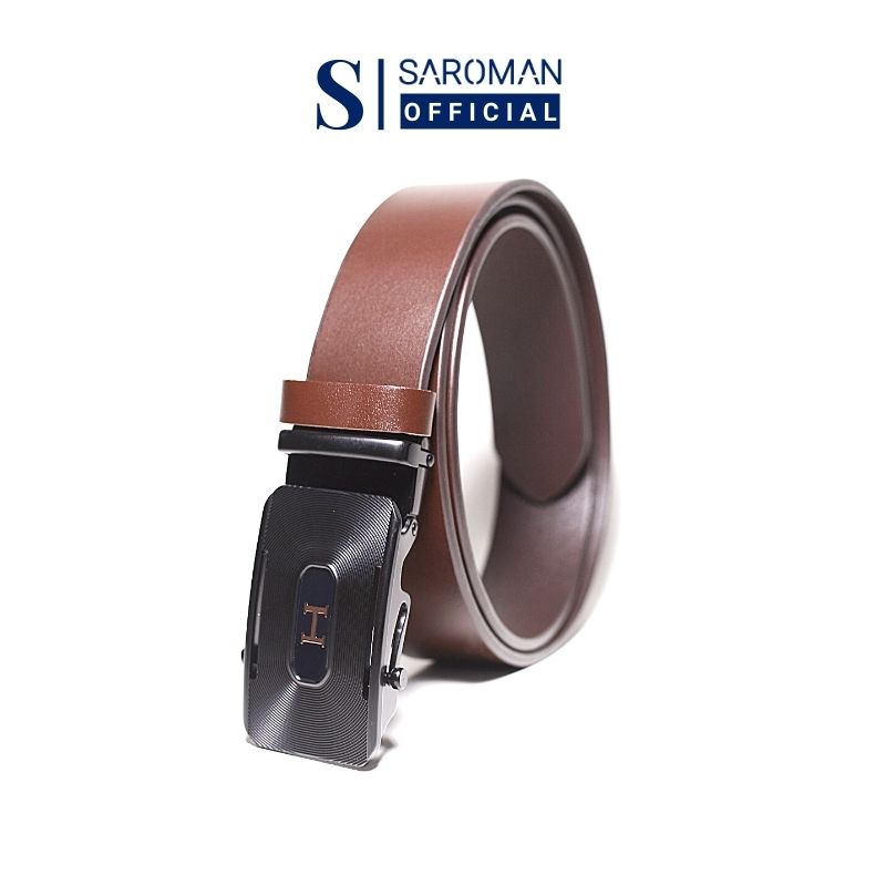 Thắt Lưng Nam SAROMAN SR-N04 Dây Da Bò Nguyên Miếng Màu Nâu Với Nhiều Mặt Khóa Hợp Kim Chống Gỉ