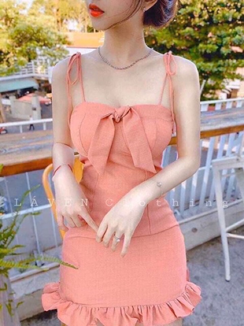 Đầm 2 dây đuôi cá kết nơ ngực sexy sang chảnh