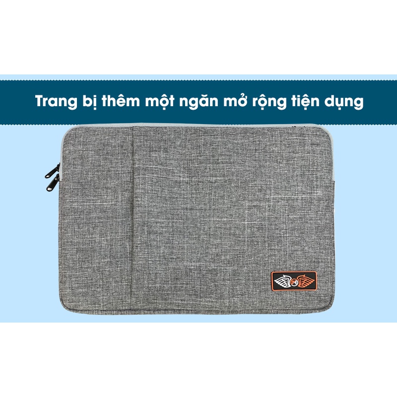 Túi Chống Sốc 2 Ngăn Cao Cấp  Màu Xám Có Lớp Lót Nhung Mềm Size 12/13/14/15.6 inch