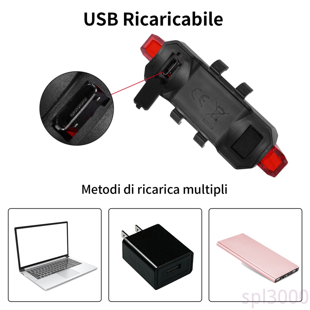 Đèn đuôi xe đạp 5 LED cảnh báo an toàn sạc USB tiện lợi