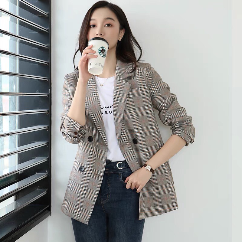 ［ＨÀＮＧ ＭỚＩ ＶỀ］🍃🍂🍁Áo Khoác Blazer Phong Cách Hàn Quốc💞💓💘Áo Vest Nữ 2 Lớp Kẻ Caro Siêu Xinh❤️💛💚 | BigBuy360 - bigbuy360.vn
